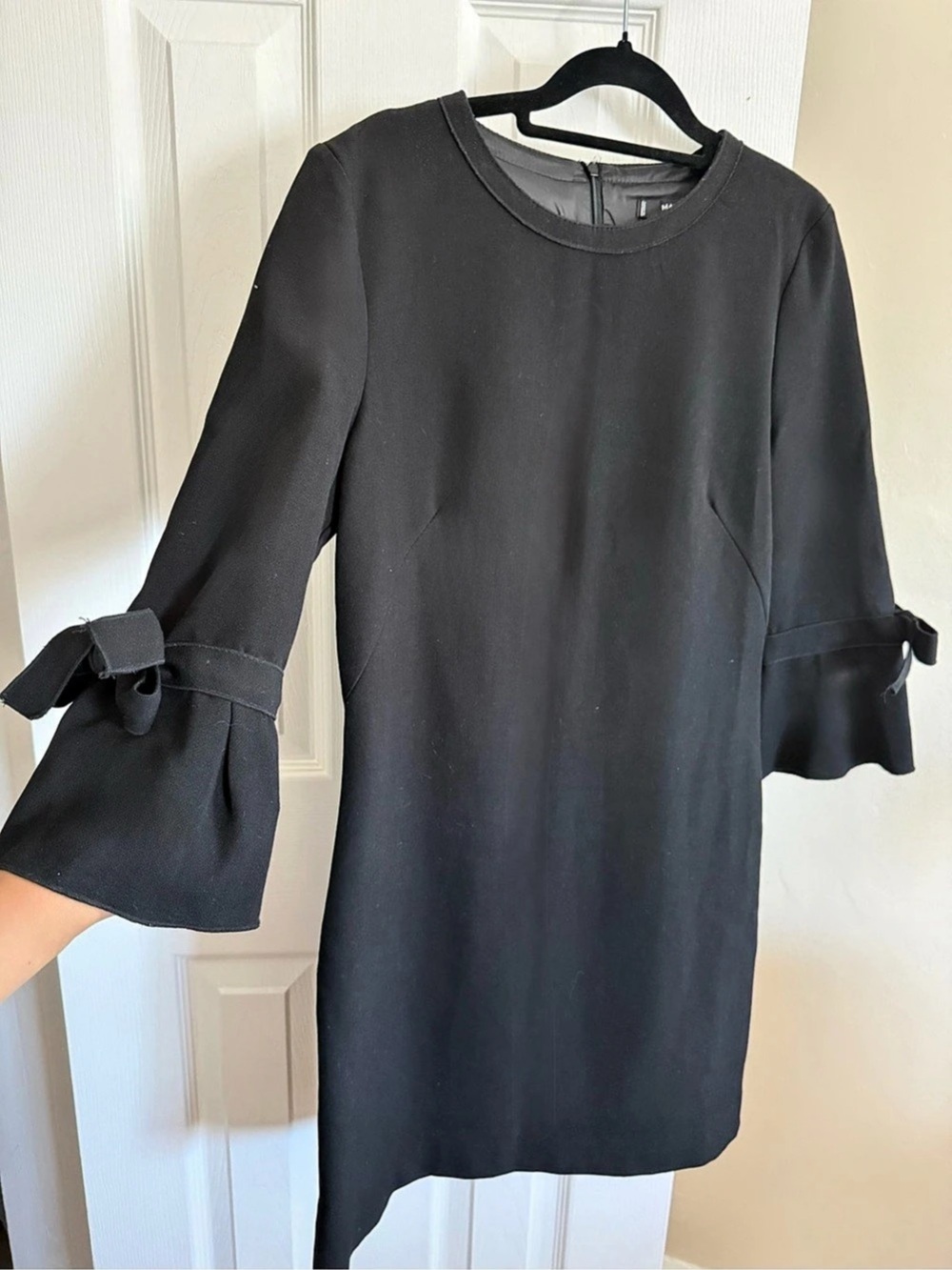 Mango Bow Sleeve Mini Dress in Black Size Medium